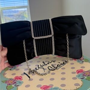 Sophisticated Black Satin Clutch with Rhinestone Detail